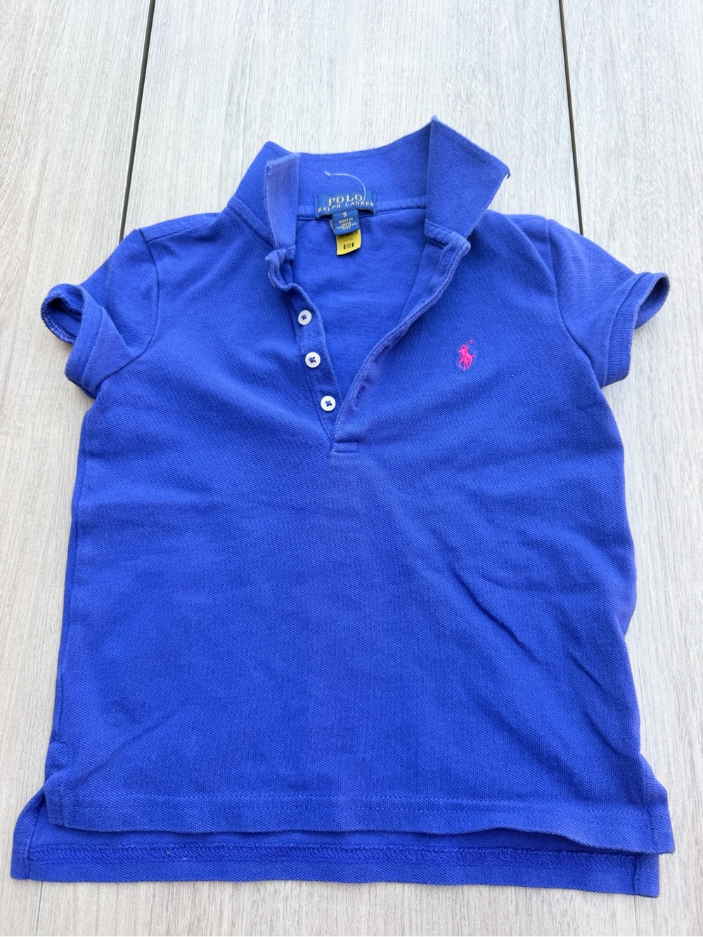 Polo by Ralph Lauren Girls' Bright Blue Short Sleeve Polo with Pink Pony